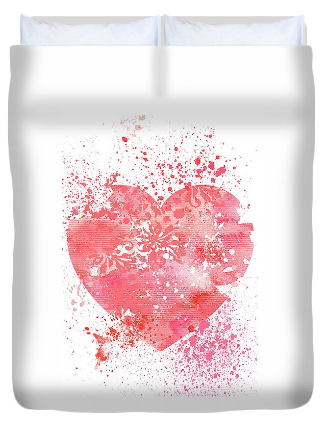 Heart Duvet Cover featuring the mixed media Broken Heart by Moira Law