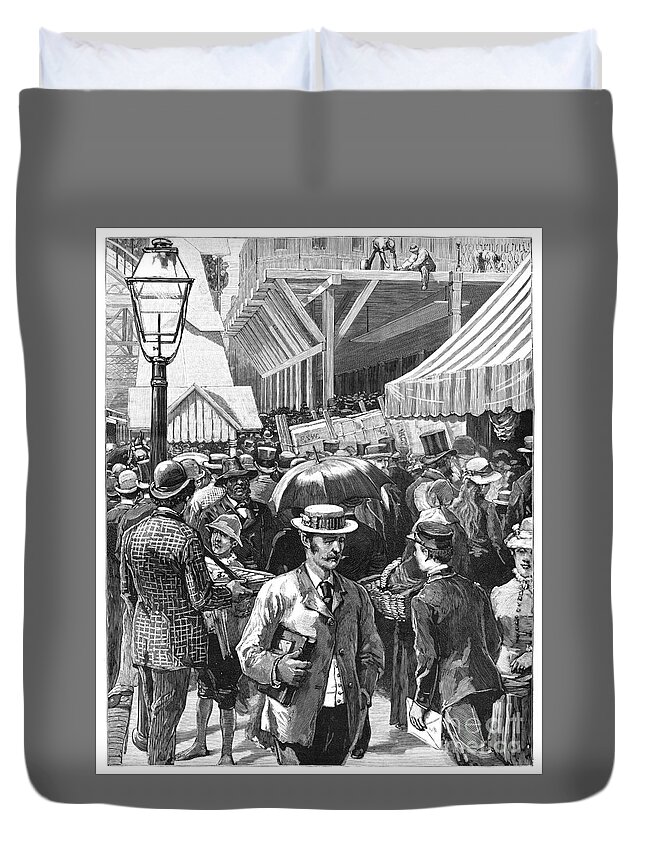 1885 Duvet Cover featuring the drawing Brooklyn Bridge, 1885 by Thure de Thulstrup