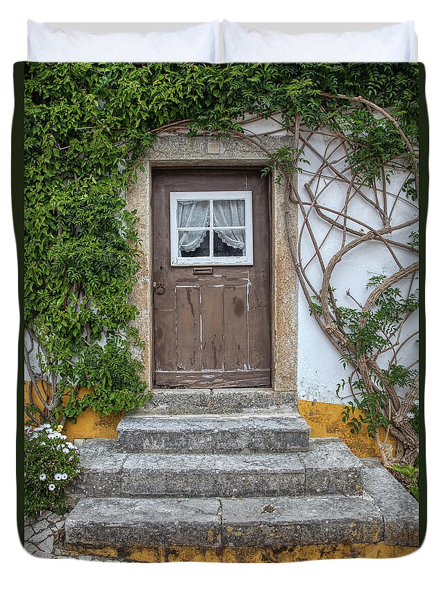 Culture Duvet Cover featuring the photograph Brown Door of Medieval Portugal by David Letts
