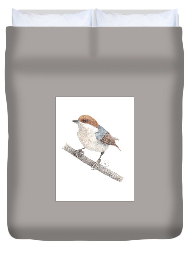 Bird Art Duvet Cover featuring the painting Brown-Headed Nuthatch by Monica Burnette