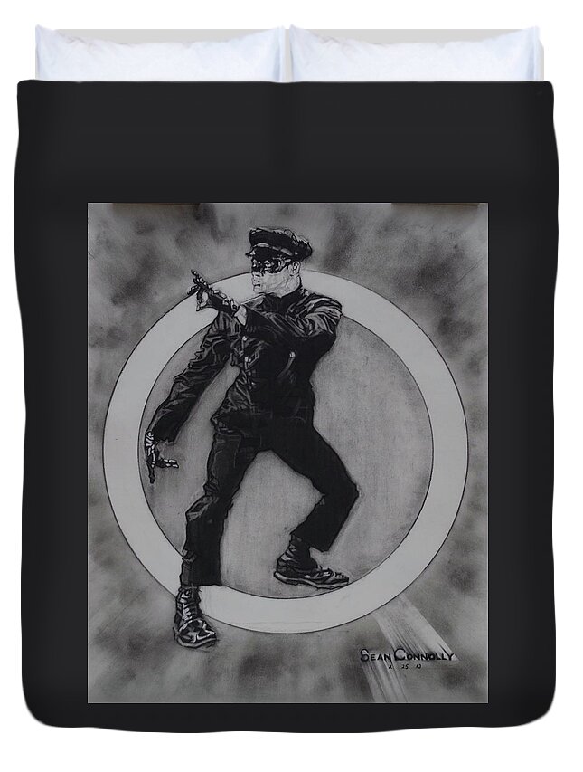 Charcoal Pencil Duvet Cover featuring the drawing Bruce Lee - Kato - 3 by Sean Connolly