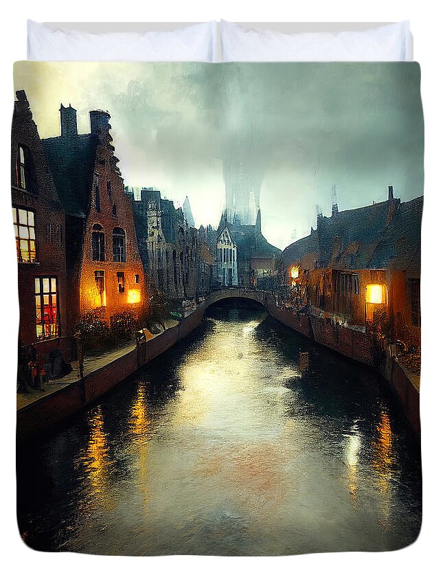 Belgium Duvet Cover featuring the painting Bruges, Belgium - 17 by AM FineArtPrints