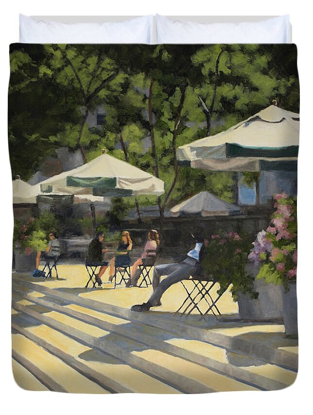 Park Duvet Cover featuring the painting Bryant Park Sunshine by Tate Hamilton
