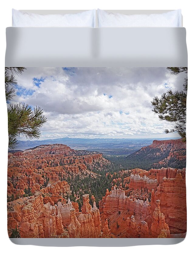 Bryce Canyon National Park Duvet Cover featuring the photograph Bryce Canyon National Park - Panorama with Branches by Yvonne Jasinski