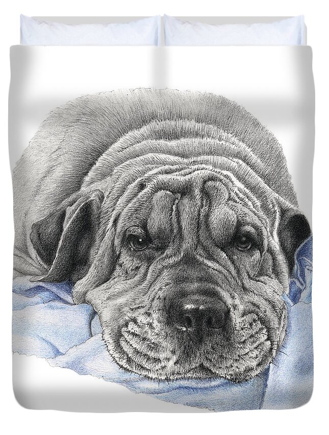 Dog Duvet Cover featuring the drawing Bubba by Louise Howarth