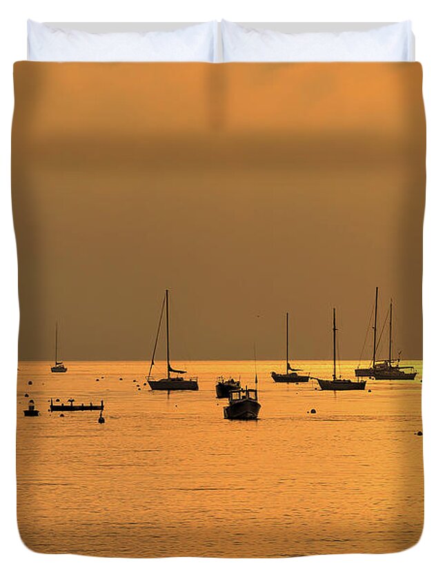 Fine Art Duvet Cover featuring the photograph Golden Sunrise on Kittery Harbor by Robert Harris