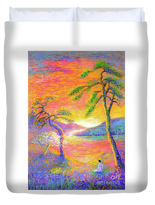 Meditation Duvet Cover featuring the painting Buddha Meditation, All Things Bright and Beautiful by Jane Small