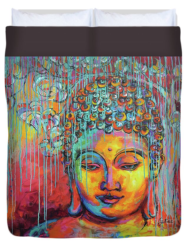  Duvet Cover featuring the painting Buddha's Enlightenment by Jyotika Shroff