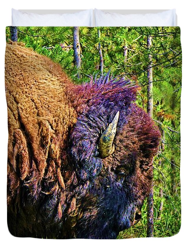 Animal Duvet Cover featuring the digital art Buffalo Illustrated by David Desautel