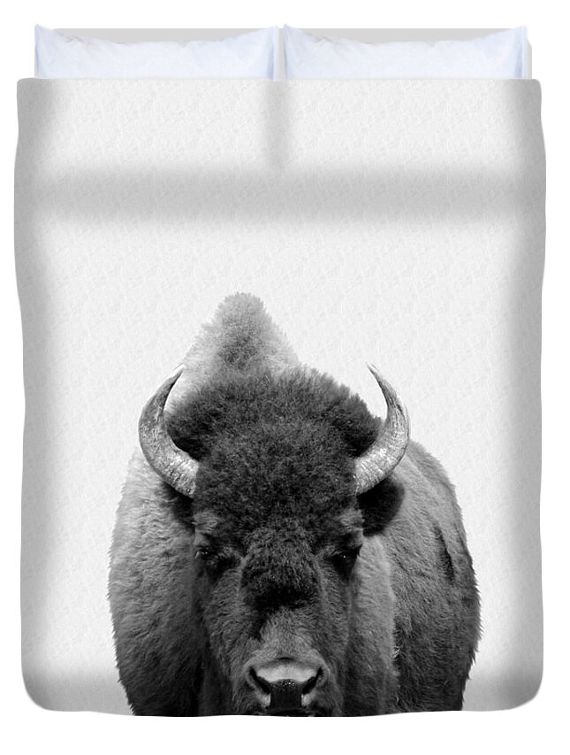 Buffalo Duvet Cover featuring the photograph Buffalo Photo 135 black and white by Lucie Dumas