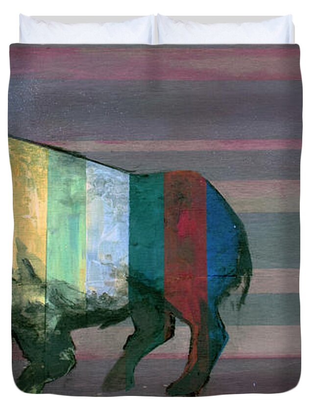 Animal Duvet Cover featuring the painting Buffalo by Sean Parnell