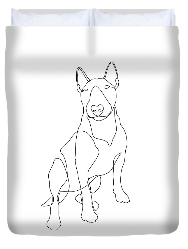 Bull Terrier Duvet Cover featuring the drawing Bull Terrier Line Art by Jindra Noewi