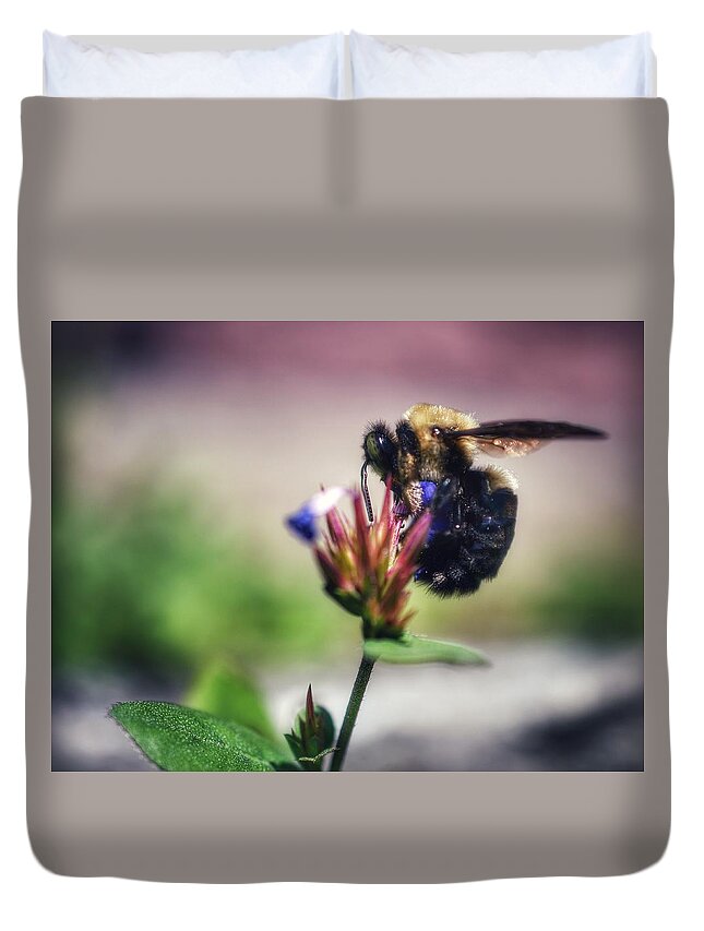 Photo Duvet Cover featuring the photograph Bumble Bee at Work by Evan Foster