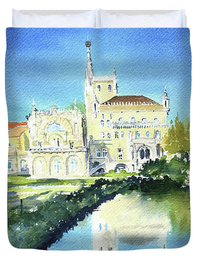 Portugal Duvet Cover featuring the painting Bussaco Palace in Portugal Painting by Dora Hathazi Mendes