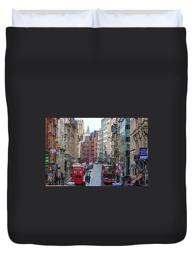 London Duvet Cover featuring the digital art Busy London Street by SnapHappy Photos