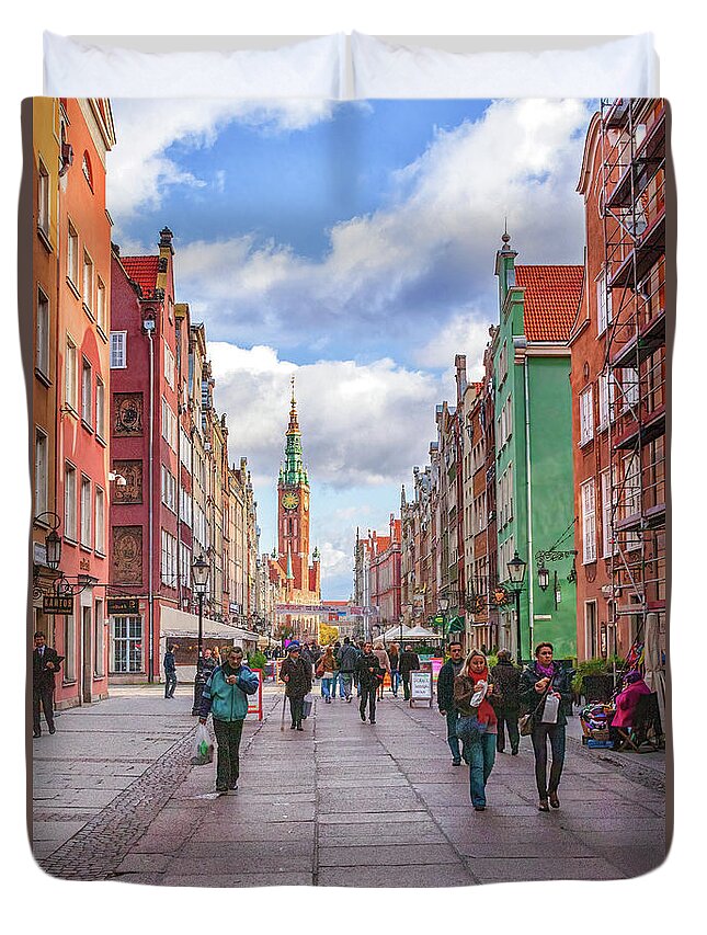 Street Photography Duvet Cover featuring the photograph Busy Streets of Gdansk by Robert Bolla