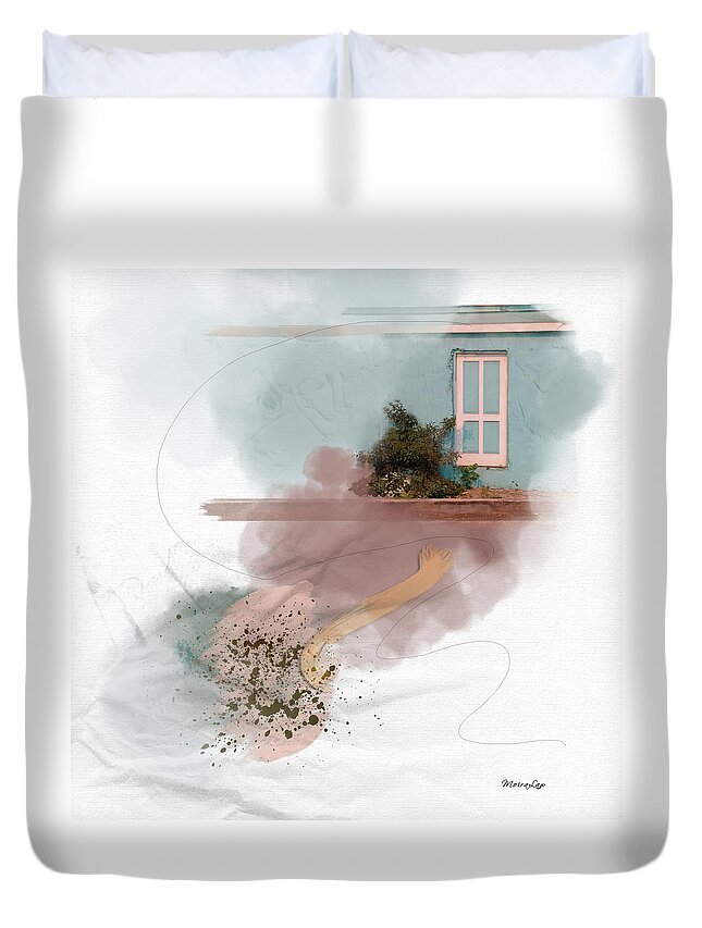 Door Duvet Cover featuring the mixed media But You Can't Get in... by Moira Law