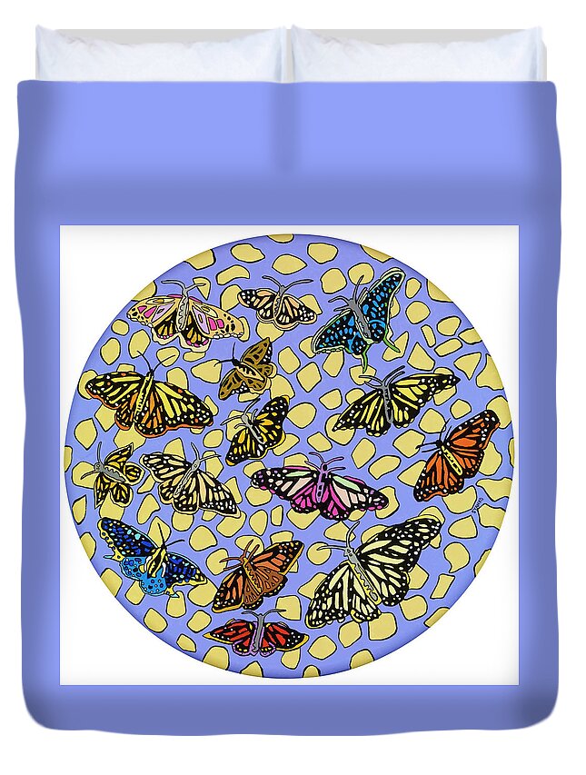 Butterfly Butterflies Pop Art Duvet Cover featuring the painting Butterflies by Mike Stanko