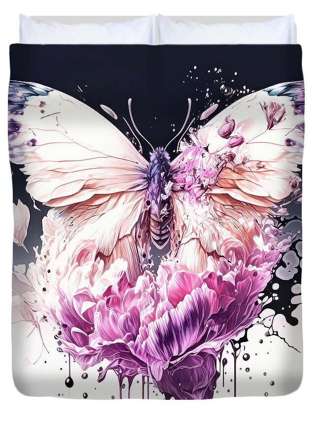 Butterfly Duvet Cover featuring the painting Butterfly Emerging by Tina LeCour