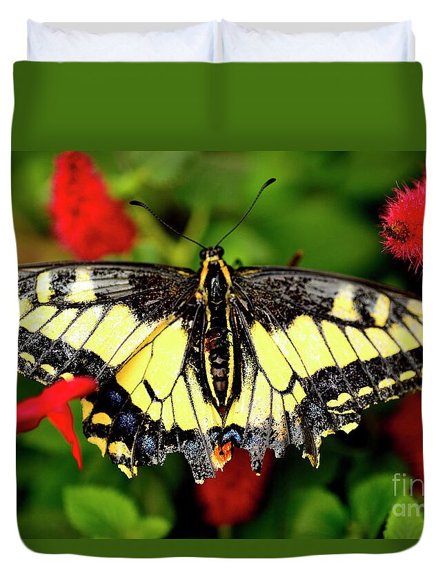 Butterfly Duvet Cover featuring the photograph Butterfly In Red by John F Tsumas
