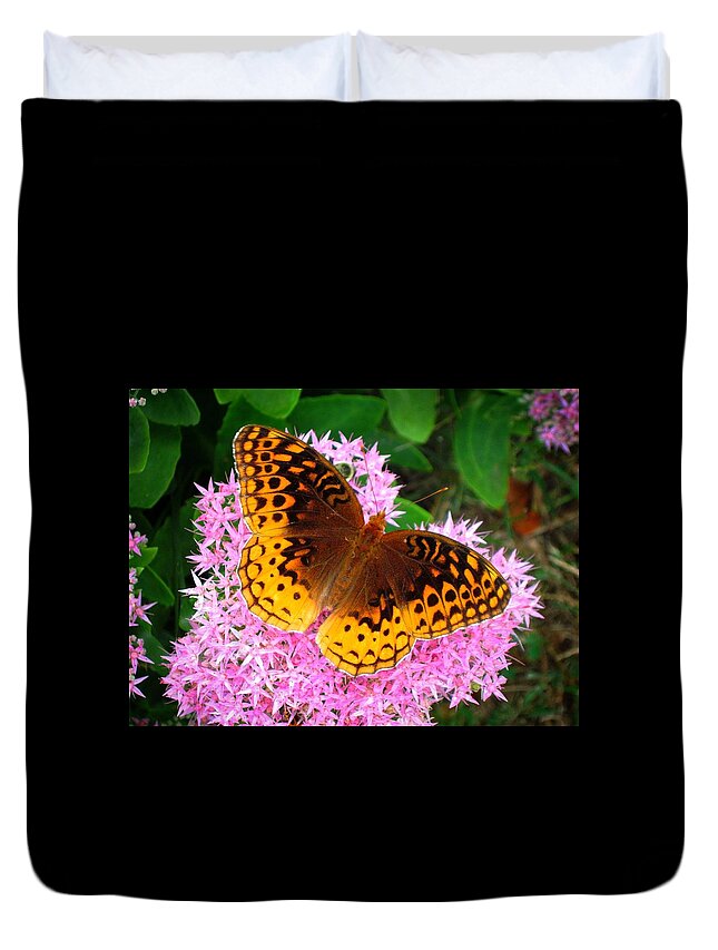Butterfly Duvet Cover featuring the photograph Butterfly on Pink Sedum by Amanda Rae