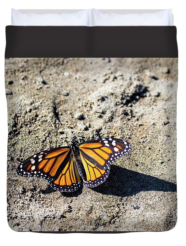 Butterfly Duvet Cover featuring the photograph Butterfly on the Sand by Amelia Pearn
