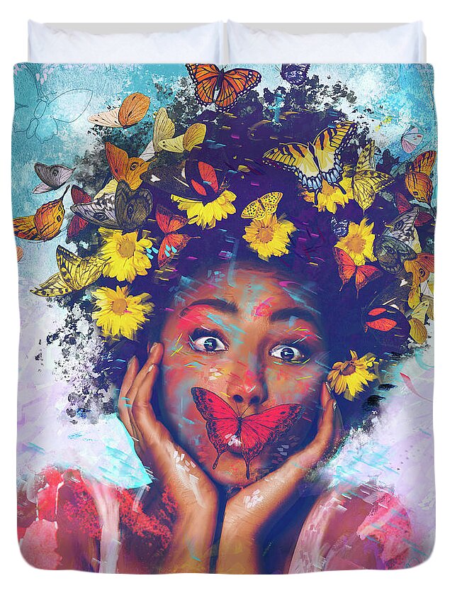 African American Duvet Cover featuring the digital art Butterfly the Queen by Claudia McKinney