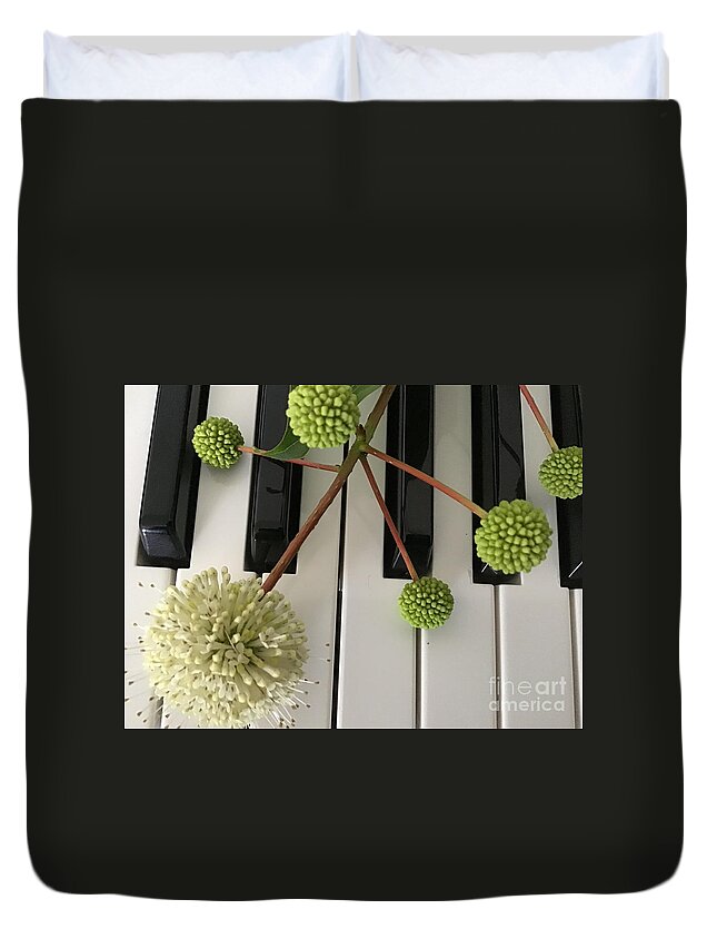 Buttonbush Duvet Cover featuring the photograph Buttonbush on Keyboard by Catherine Wilson