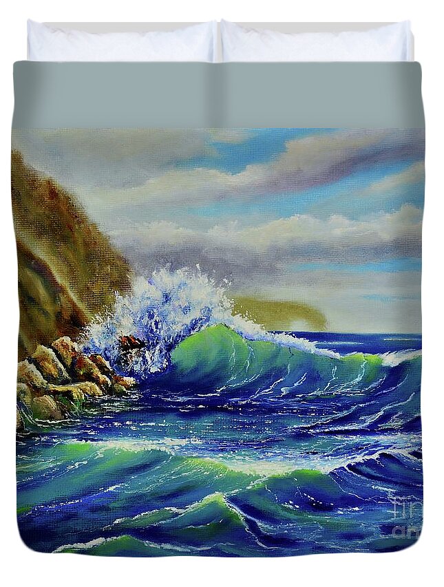 Seascape Duvet Cover featuring the painting By The Sea by Mary Scott