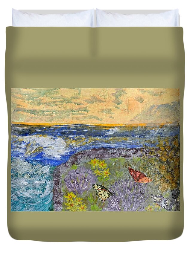 Fort Lauderdale Duvet Cover featuring the mixed media By The Sea by Suzanne Berthier
