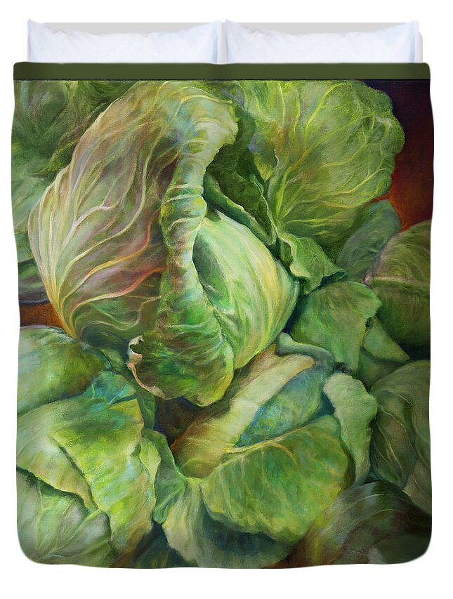 Cabbages Duvet Cover featuring the painting Cabbage Harvest by Carol Klingel