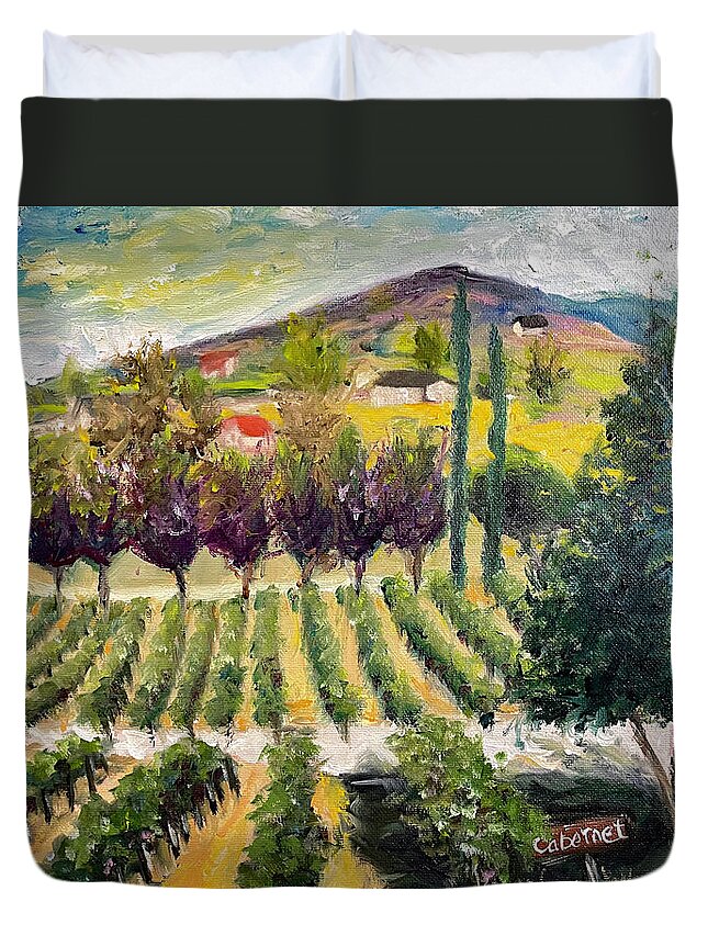 Oak Mountain Duvet Cover featuring the painting Cabernet Lot at Oak Mountain Winery by Roxy Rich