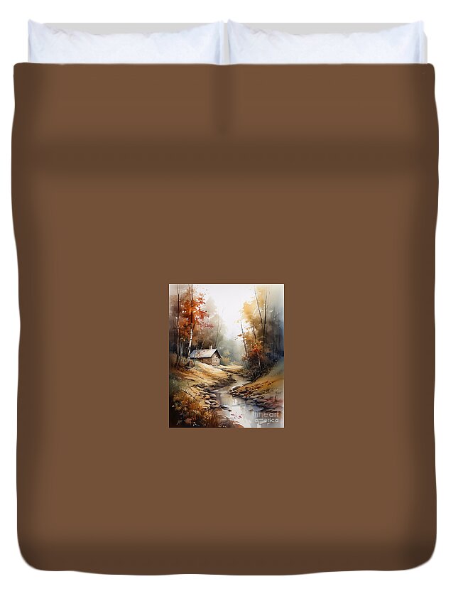 Cabin Duvet Cover featuring the digital art Cabin and Stream I by Jay Schankman