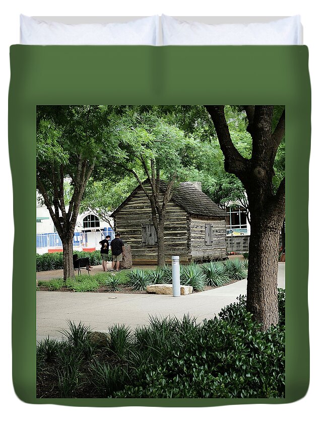 Green Duvet Cover featuring the photograph Cabin in the Park by C Winslow Shafer