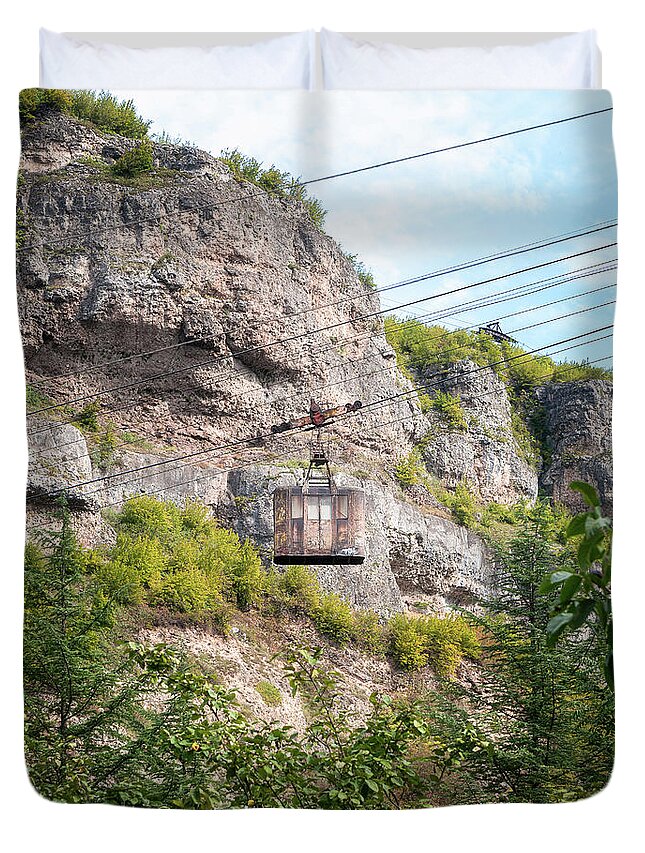 Abandoned Duvet Cover featuring the photograph Cable Car in Chiatura by Roman Robroek