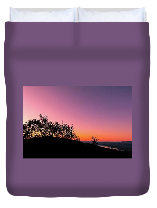  Duvet Cover featuring the photograph Cachuma Sunset by Dr Janine Williams
