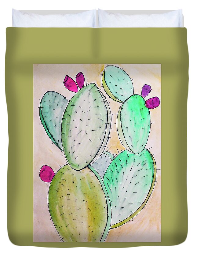 Cactus Duvet Cover featuring the painting Cacti in New Mexico 3 by Ted Clifton