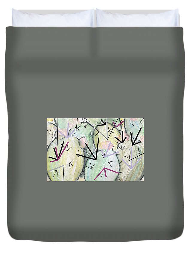 Cactus Duvet Cover featuring the mixed media Cactus with Lines by Ted Clifton