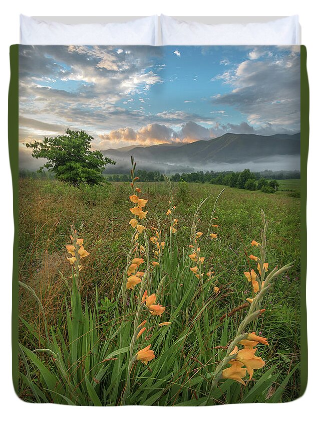 Cades Cove Duvet Cover featuring the photograph Cades Cove Heritage Gladiolus by Eric Albright