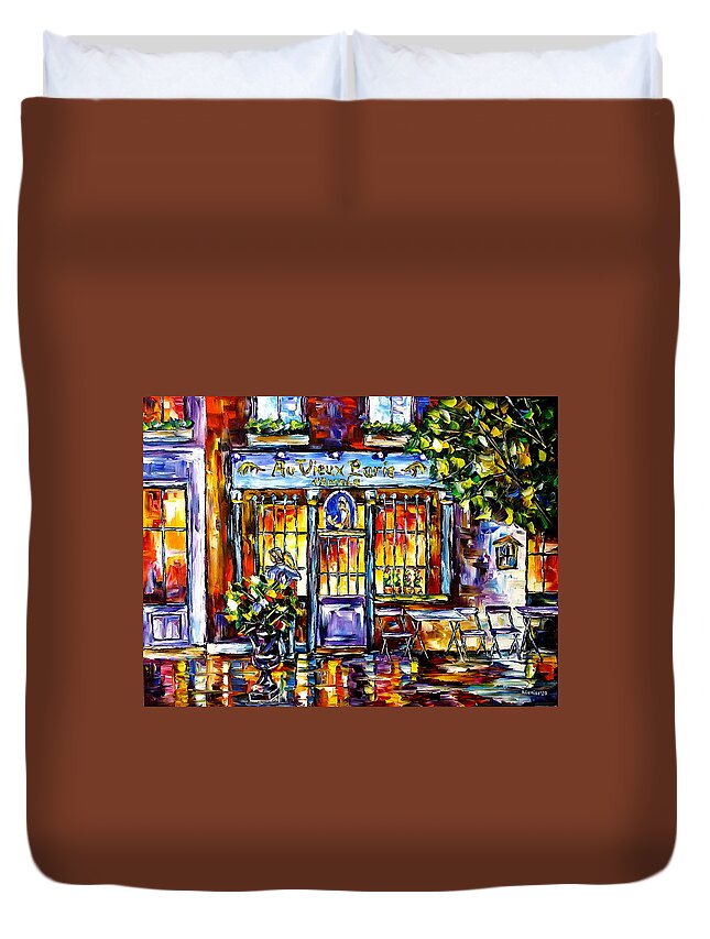 Cafe In The Evening Duvet Cover featuring the painting Cafe Au Vieux Paris d'Arcole by Mirek Kuzniar