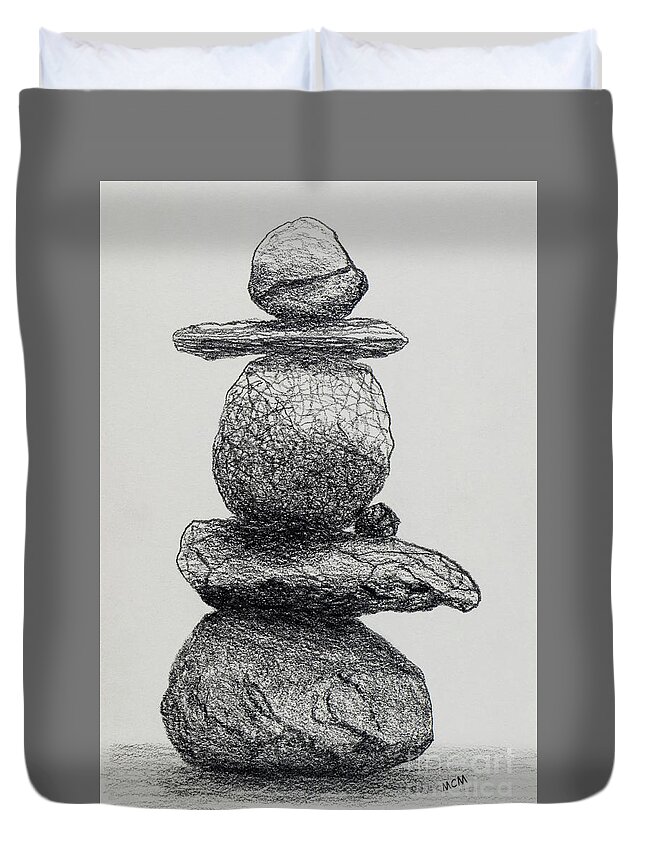 Rock Cairns Duvet Cover featuring the drawing Cairn #10 by Garry McMichael