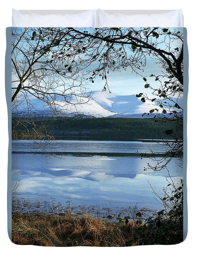 Cairngorm Duvet Cover featuring the photograph Cairngorm from Loch Morlich - Autumn into Winter by Phil Banks