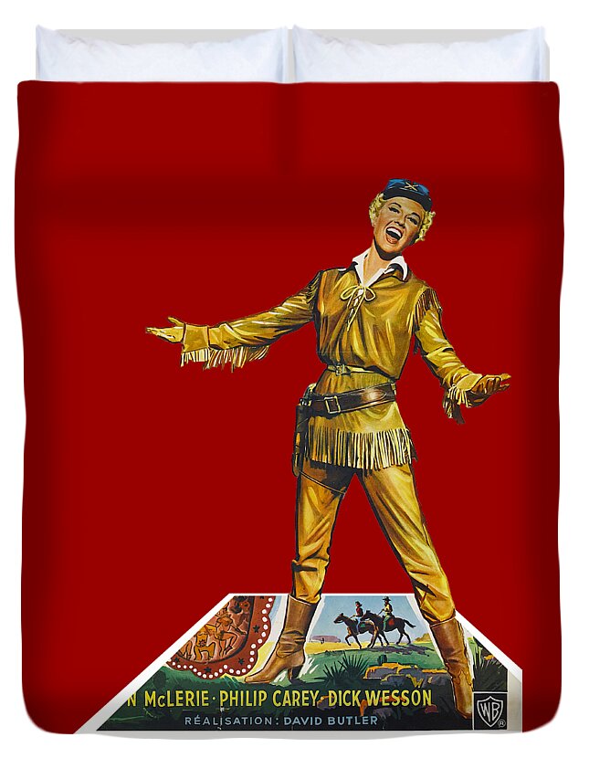 Doris Day Duvet Cover featuring the mixed media ''Calamity Jane'', 1953 - 3d movie poster by Movie World Posters