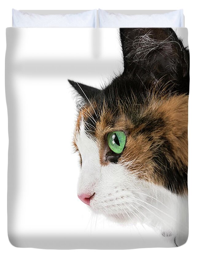 Cat Duvet Cover featuring the photograph Calico Joy by Renee Spade Photography