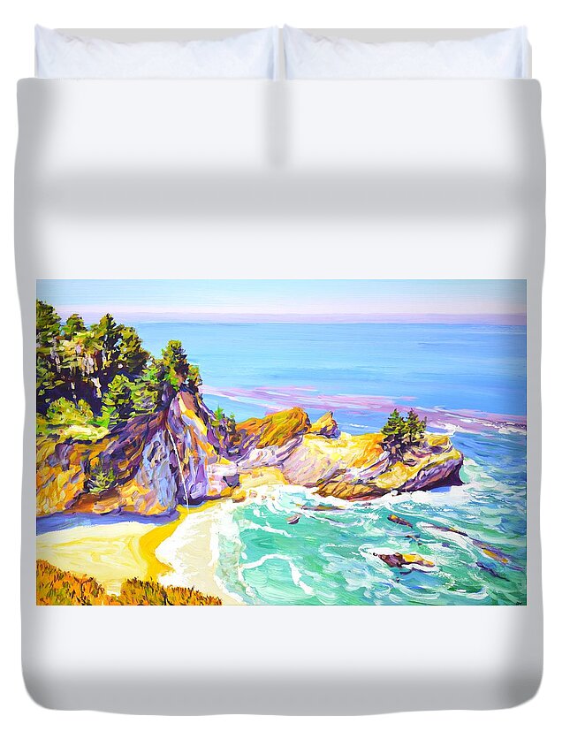 Ocean Duvet Cover featuring the painting California. Ocean. Beach. by Iryna Kastsova