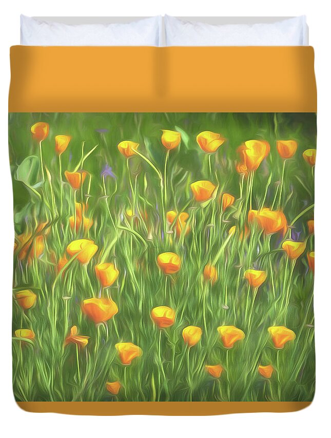 Eschscholzia Californica Duvet Cover featuring the photograph Caliornia poppy floral random pattern by Alessandra RC