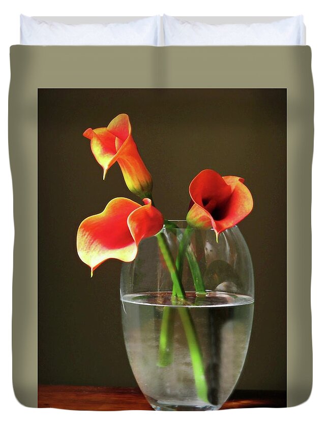 Orange Calla Lilies Duvet Cover featuring the photograph Calla Lily Stems by Diana Angstadt