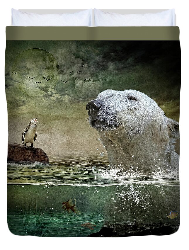 Polar Bear Duvet Cover featuring the digital art Calling Out by Maggy Pease