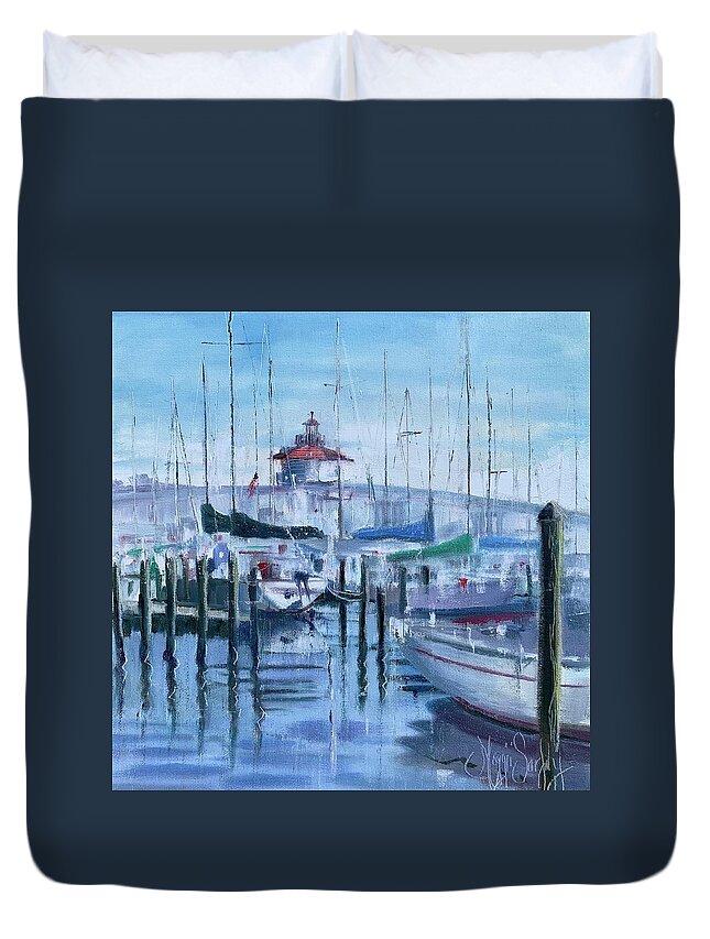 Boats Duvet Cover featuring the painting Cambridge Harbor by Maggii Sarfaty