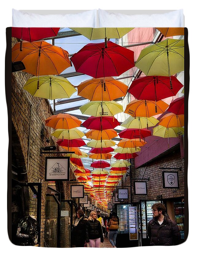 Umbrellastreet Duvet Cover featuring the photograph Camden Market Umbrella Street by Raymond Hill